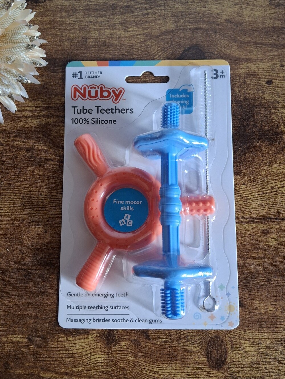 Nuby Tube Teethers – Blue & Coral Silicone Set